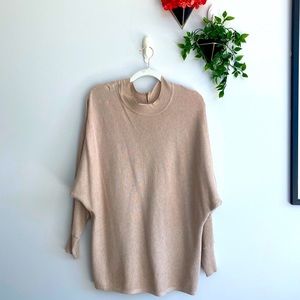 Primark Tan Ribbed High-Neck Sweater with Gold Backside Zipper Large